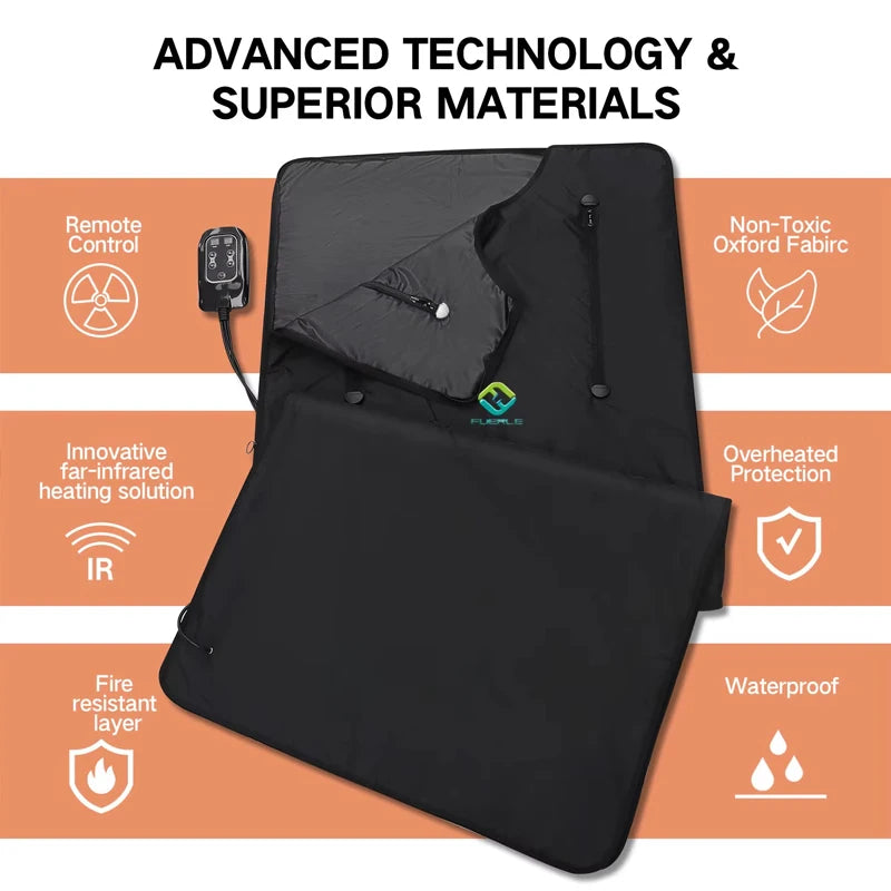 Infrared Sauna Blanket Portable Carbon Fiber Heating With Arm Hole Highest 176℉ Home Use Detox Weight Loss Relaxation Carry Bag