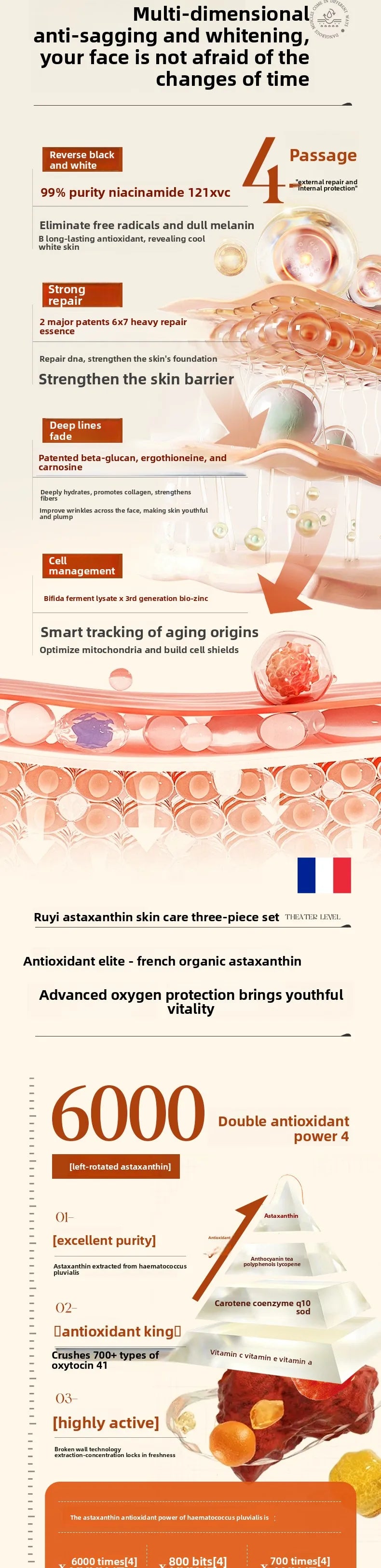 RUYI Astaxanthin Face Care Lotion Set Brighten Skin Tone Facial Clean Whiten Moisturizing Hydrating Yellowish Complexion Removal