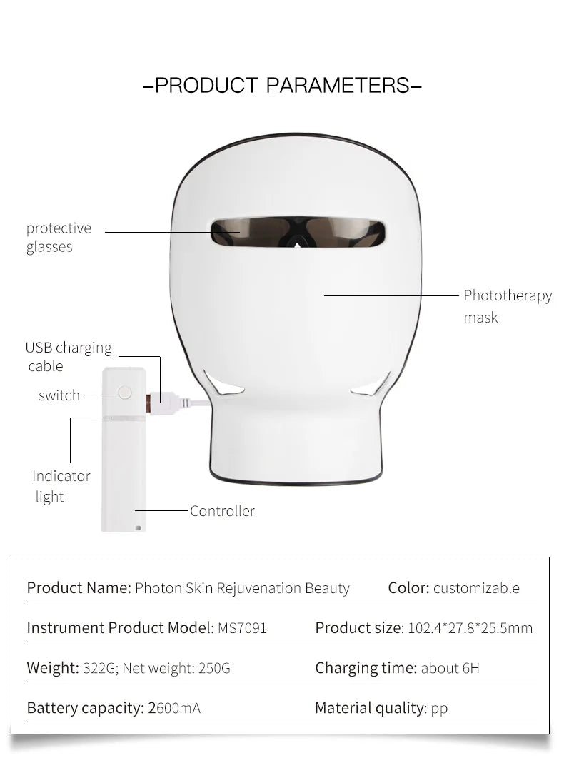 Led phototherapy facial skincare and beauty 7-color mask facial care anti-aging