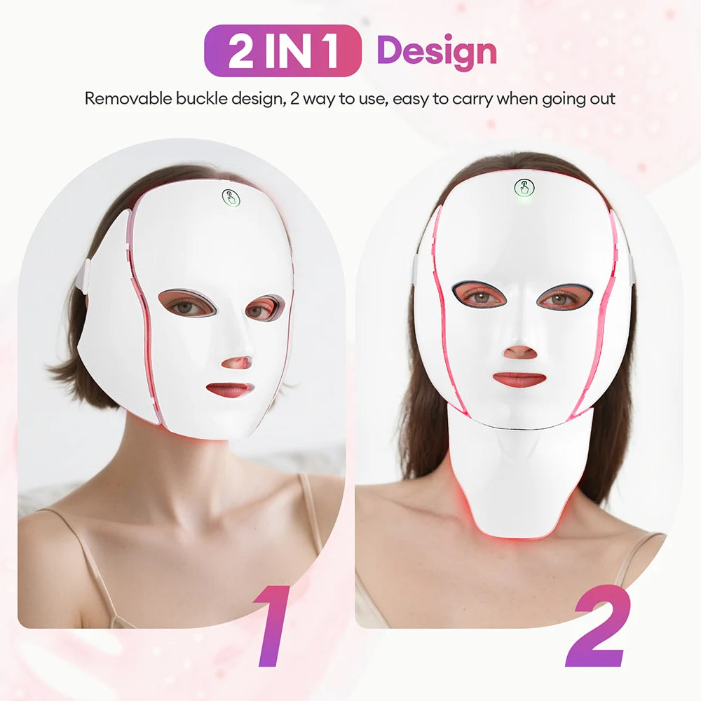 7 Colors LED Face Neck Mask Rechargeable LED Photon Beauty Mask Machine Facial Lifting Skin Care Tool