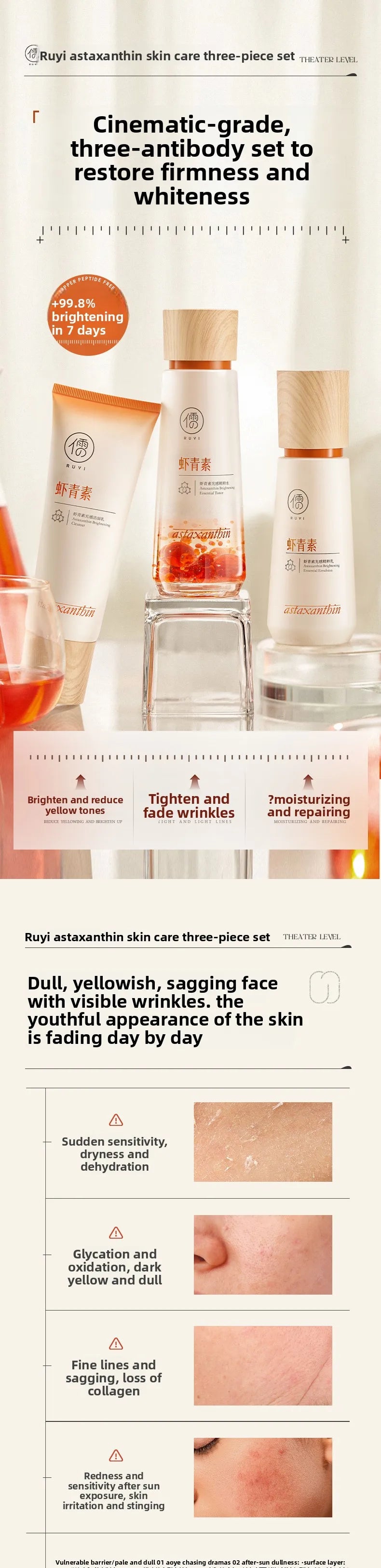 RUYI Astaxanthin Face Care Lotion Set Brighten Skin Tone Facial Clean Whiten Moisturizing Hydrating Yellowish Complexion Removal
